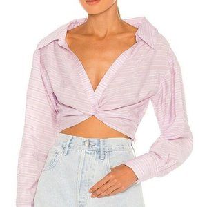 Lovers Friends Corrin Twist Top Cropped Lilac Striped Size XS